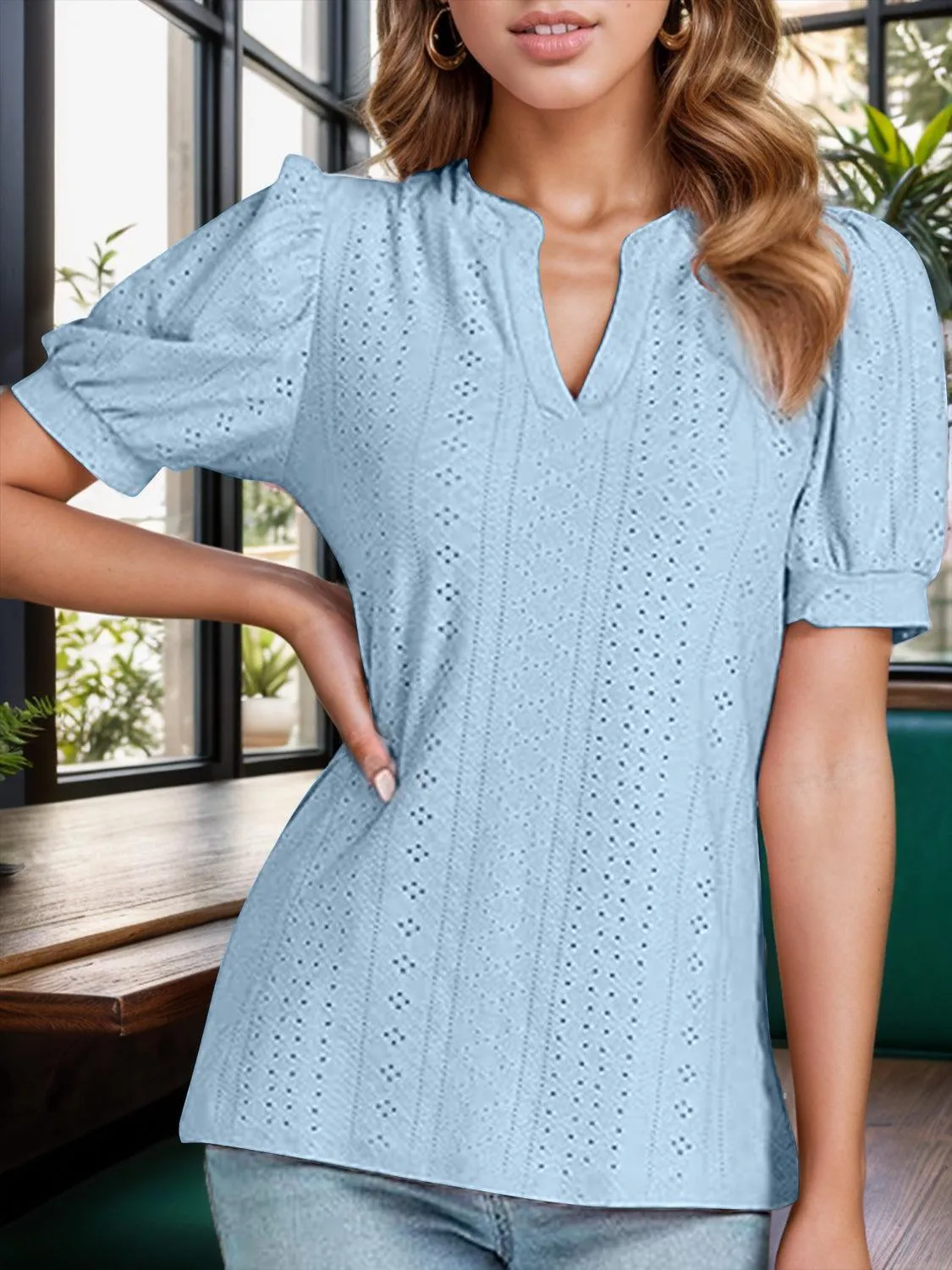 Sweet Everyday Eyelet Puff Sleeve Blouse