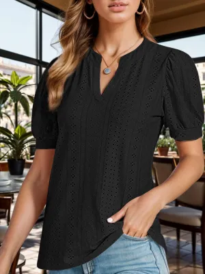 Sweet Everyday Eyelet Puff Sleeve Blouse
