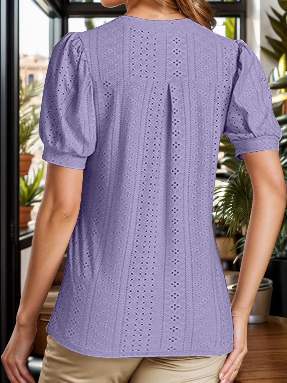 Sweet Everyday Eyelet Puff Sleeve Blouse