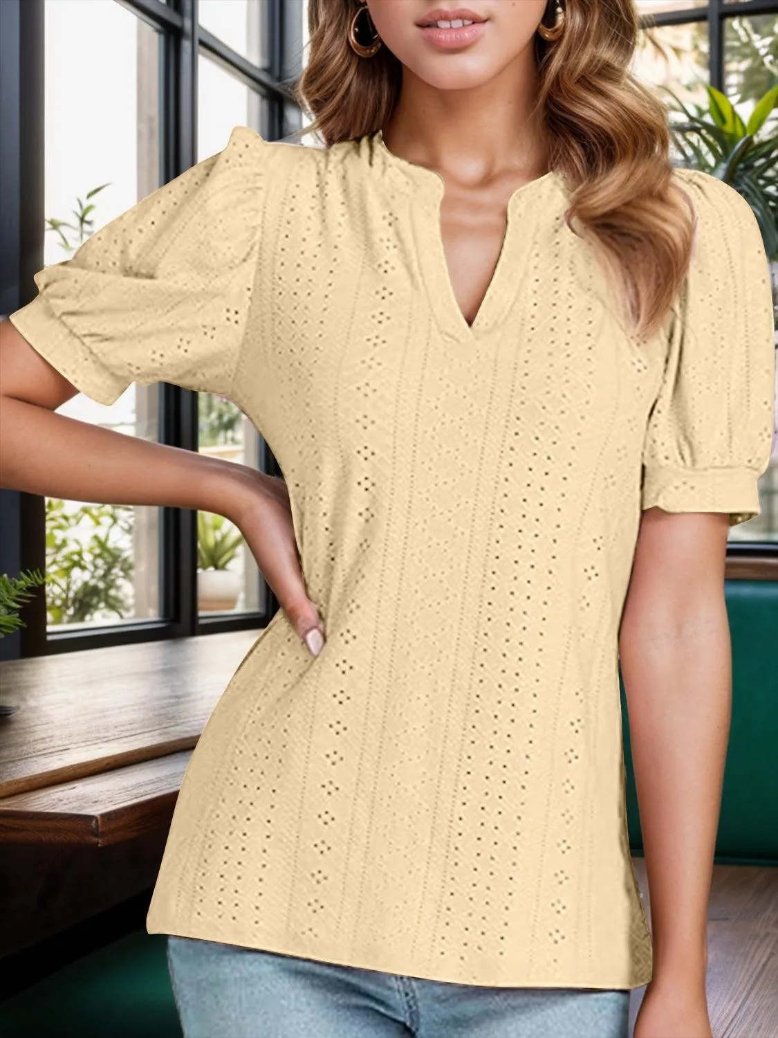 Sweet Everyday Eyelet Puff Sleeve Blouse