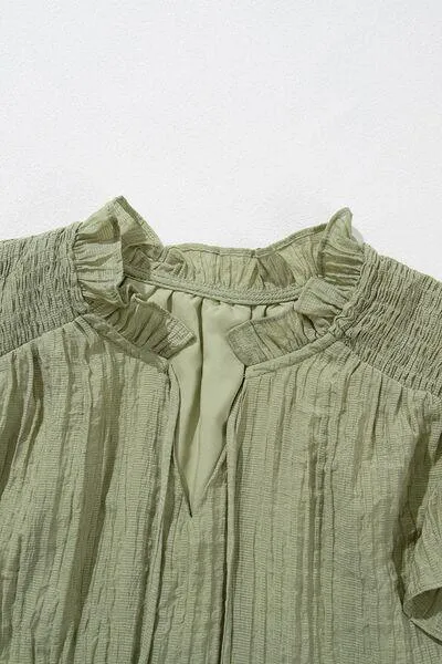 Tassel Tie Neck Ruffled Flutter Sleeve Blouse