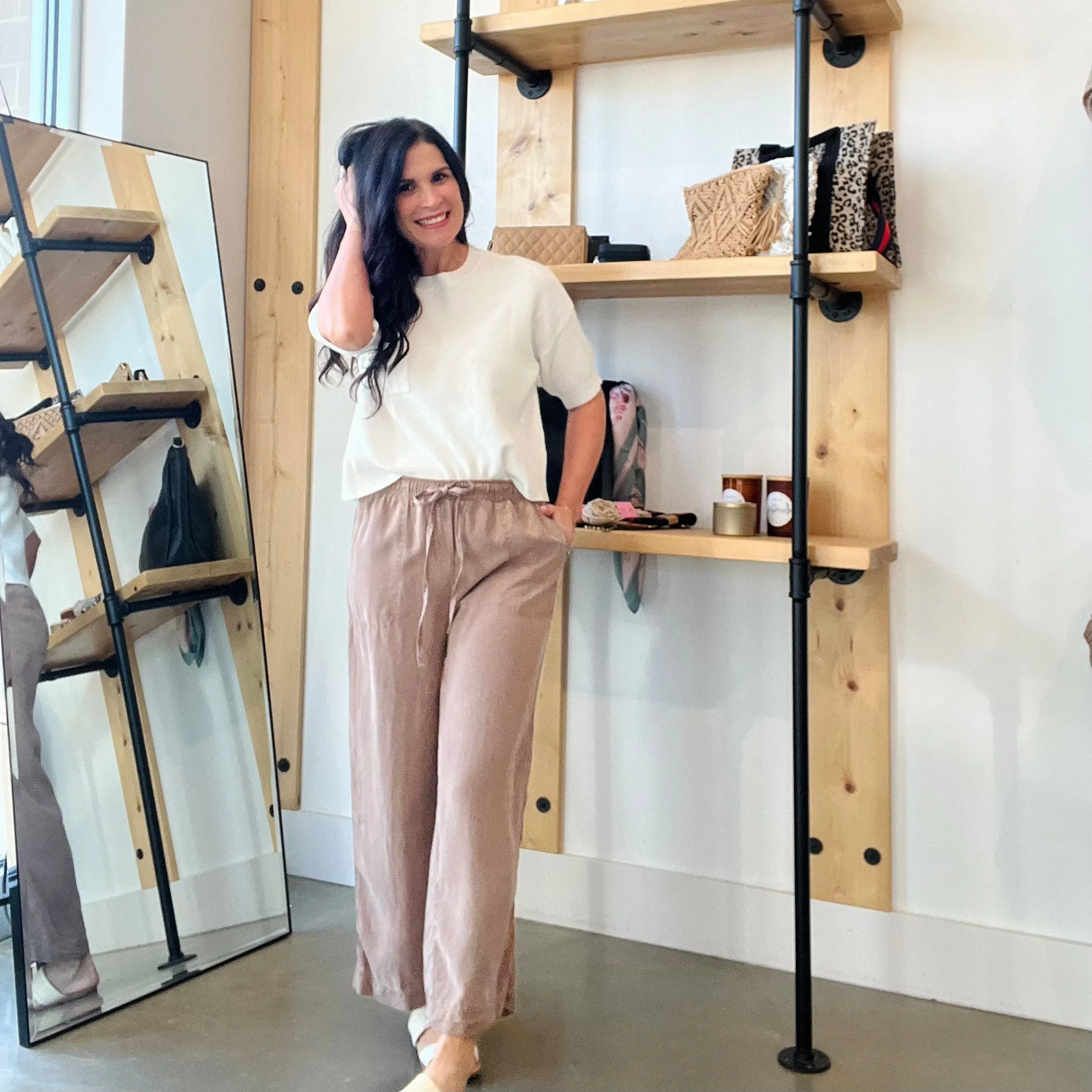 Tencel Wide Leg Crop Pants - Mocha
