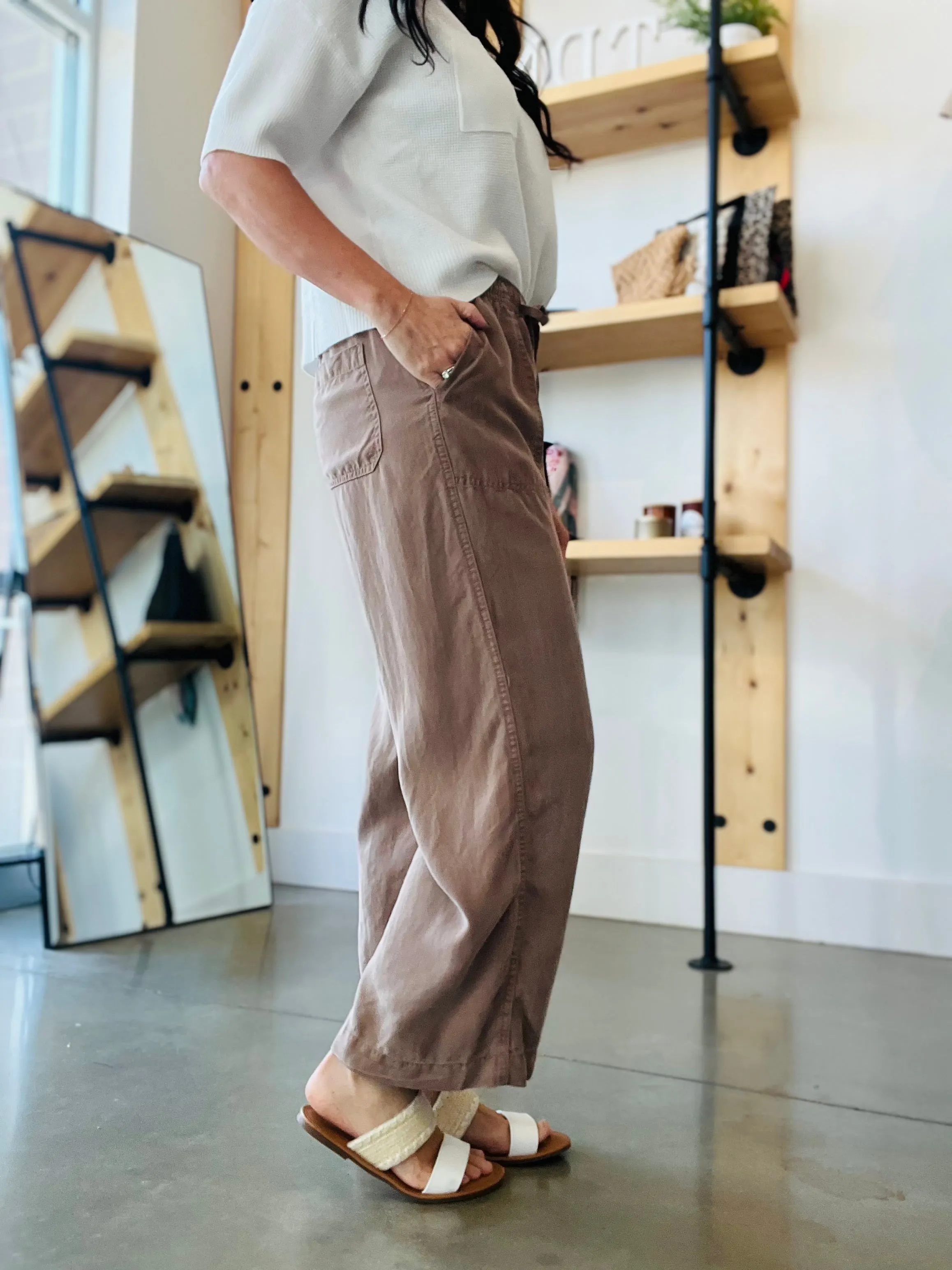 Tencel Wide Leg Crop Pants - Mocha