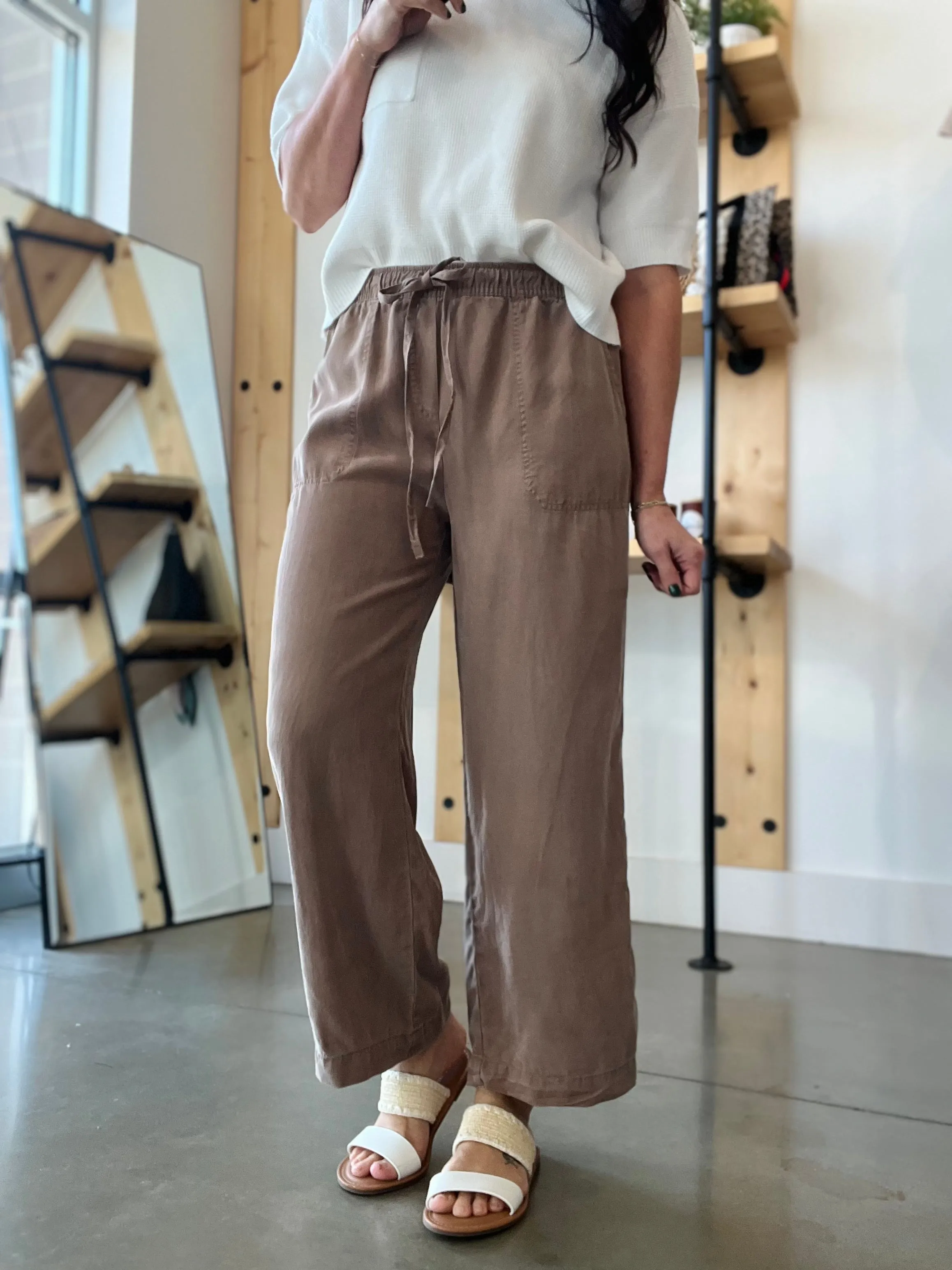 Tencel Wide Leg Crop Pants - Mocha