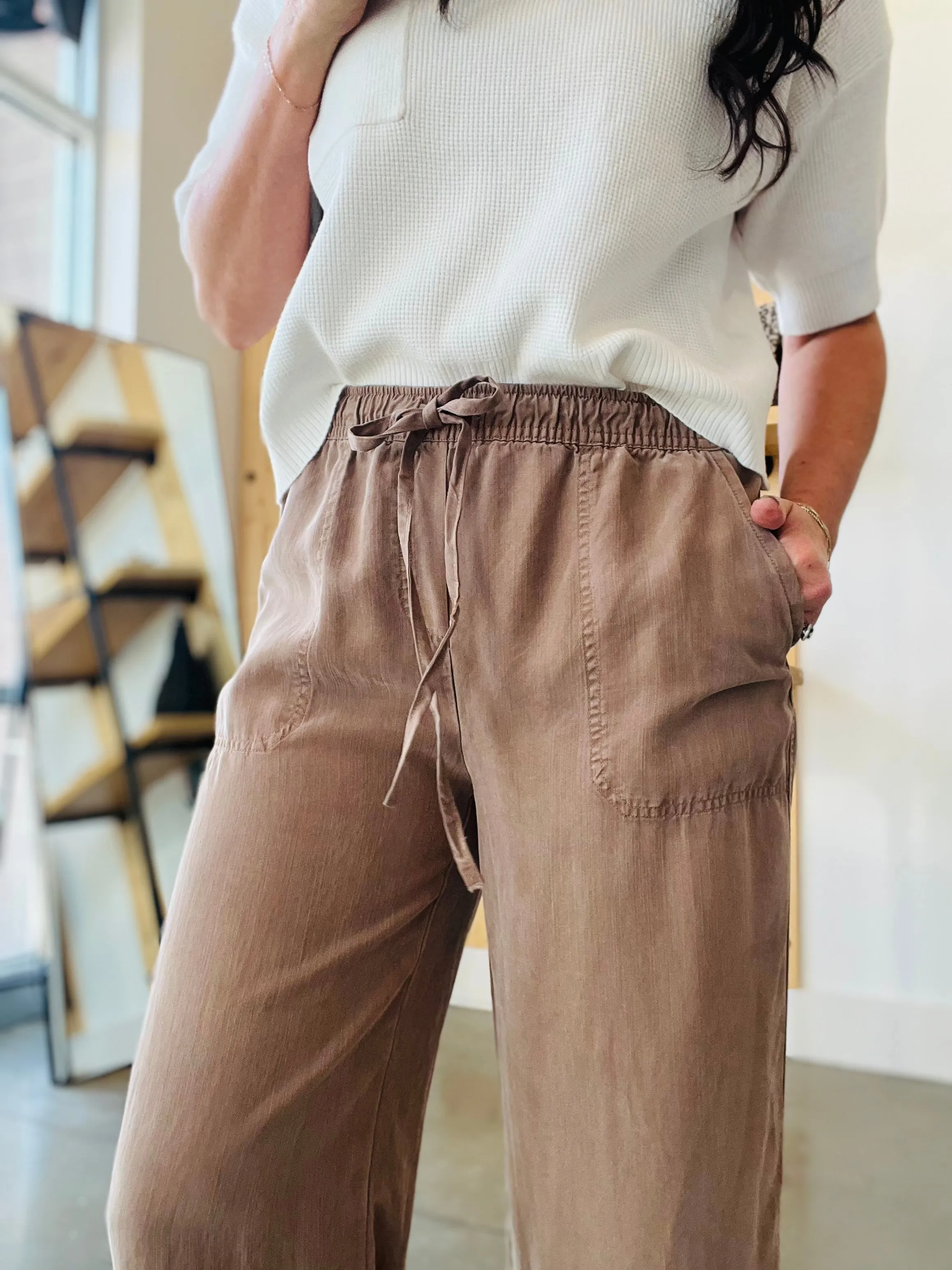 Tencel Wide Leg Crop Pants - Mocha