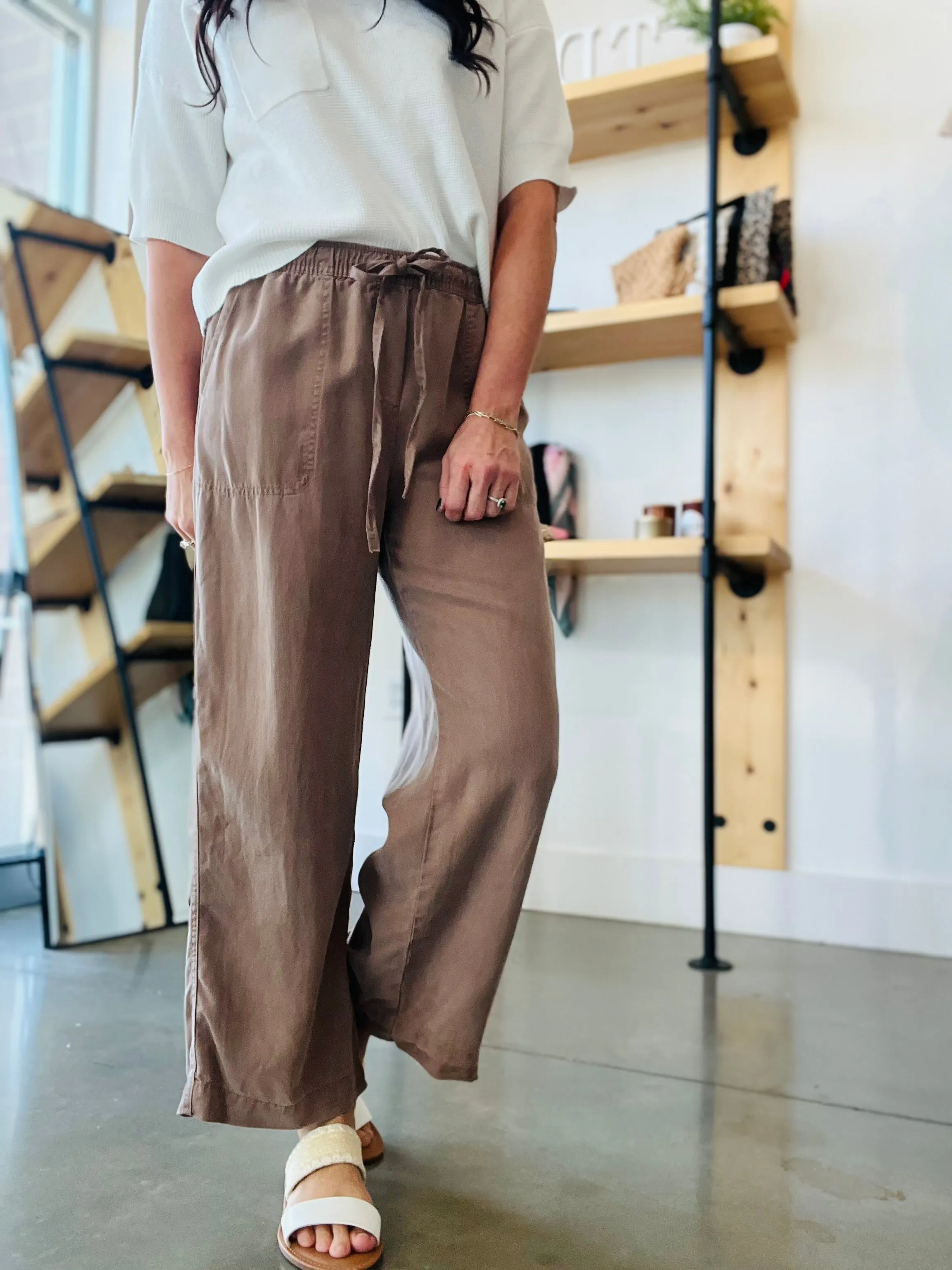 Tencel Wide Leg Crop Pants - Mocha
