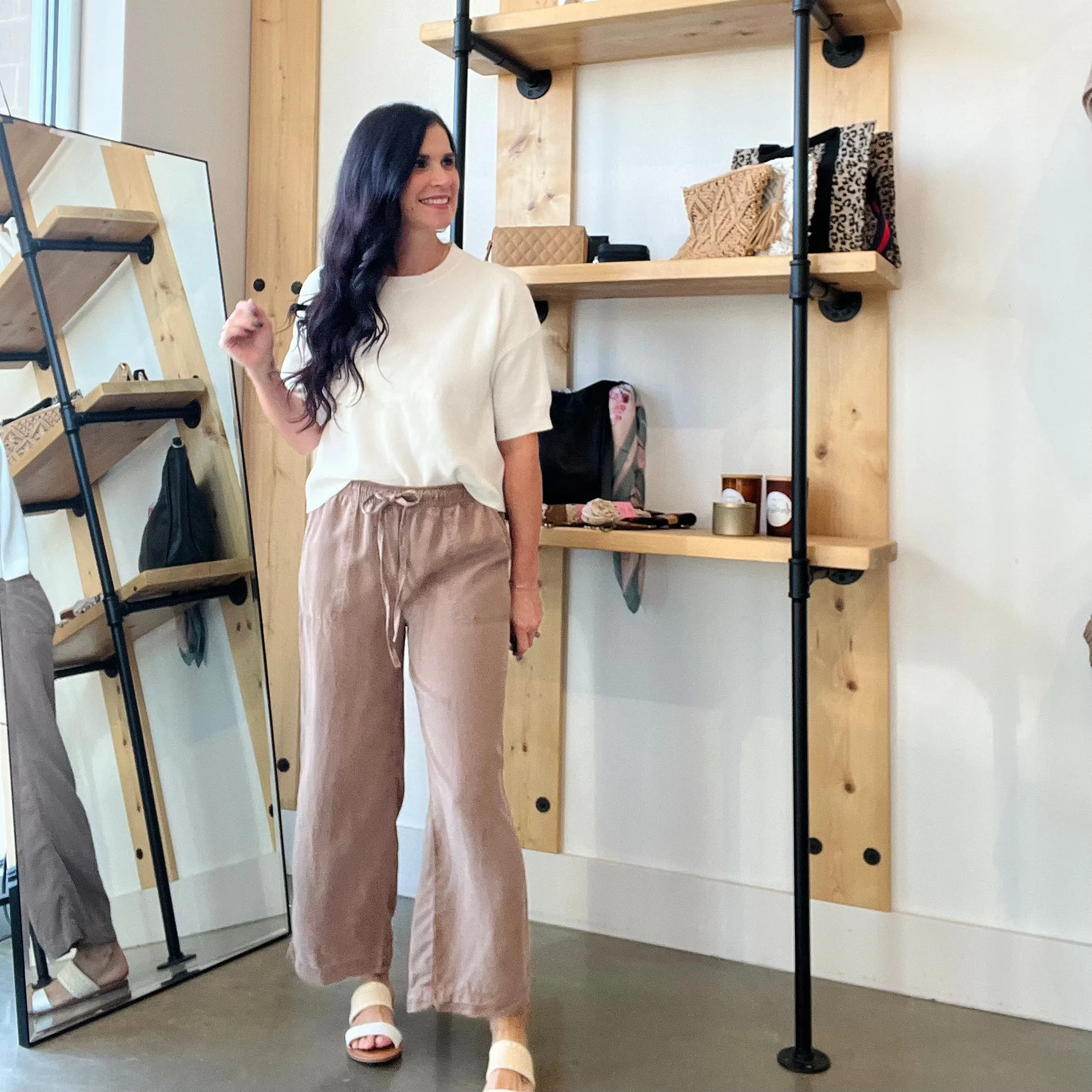 Tencel Wide Leg Crop Pants - Mocha