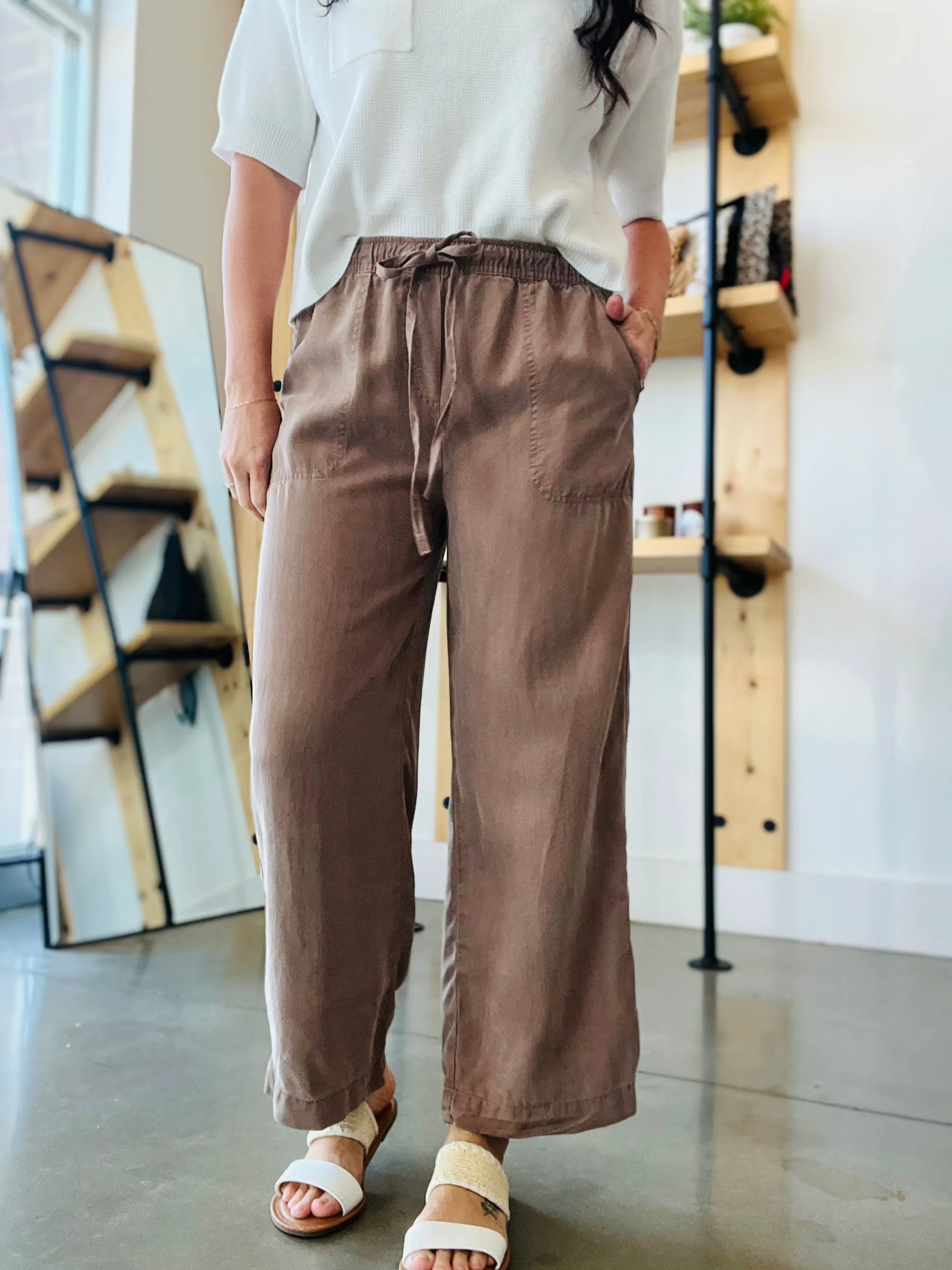 Tencel Wide Leg Crop Pants - Mocha