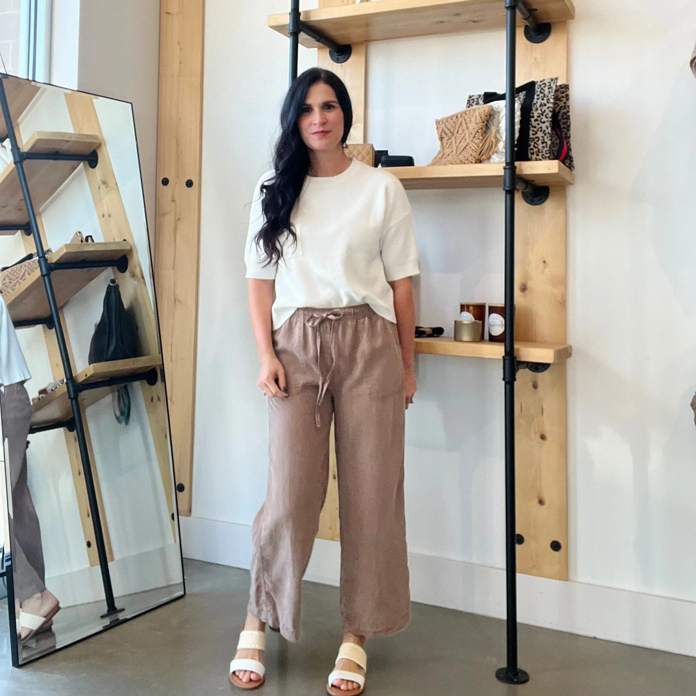 Tencel Wide Leg Crop Pants - Mocha