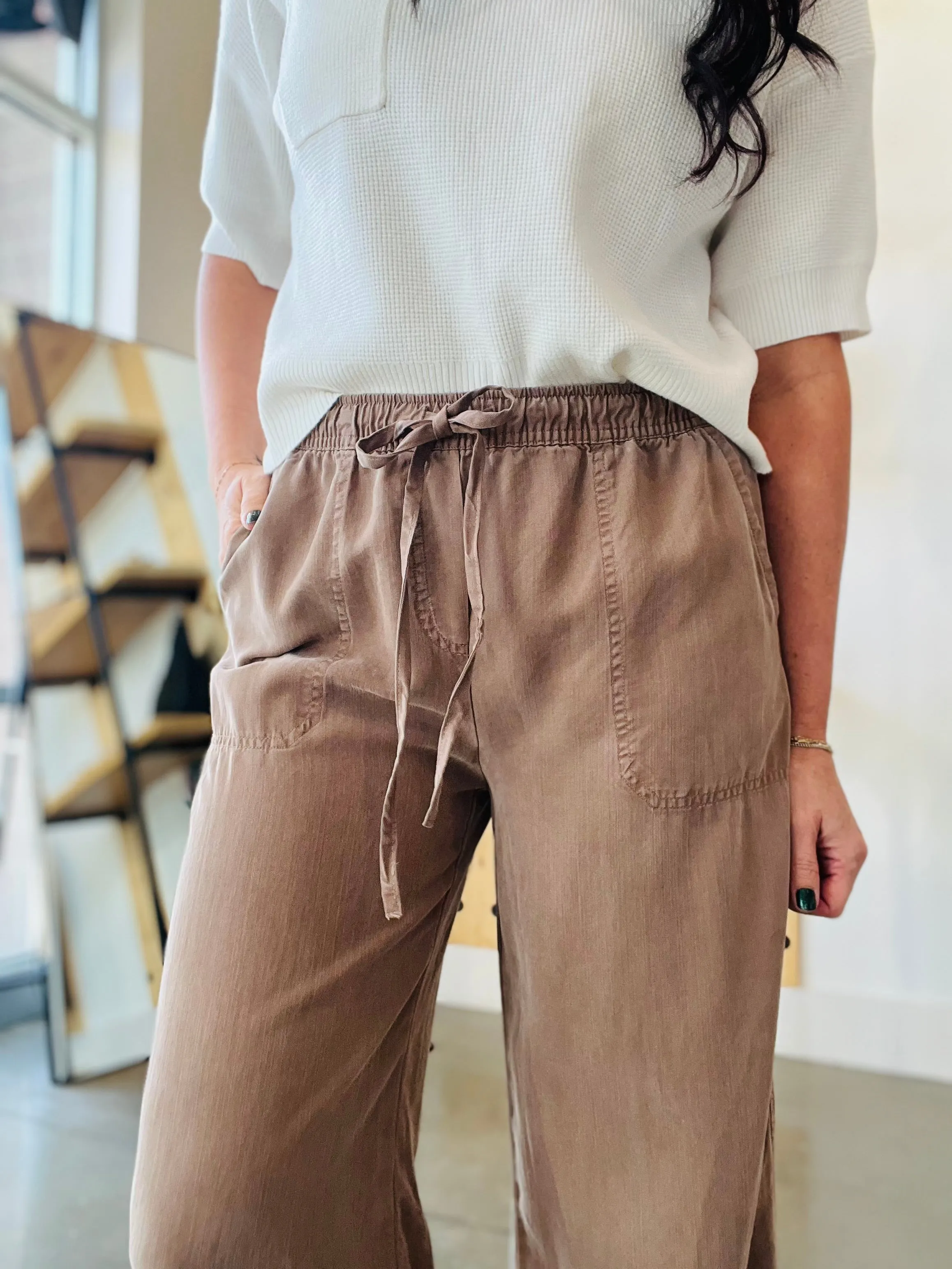 Tencel Wide Leg Crop Pants - Mocha