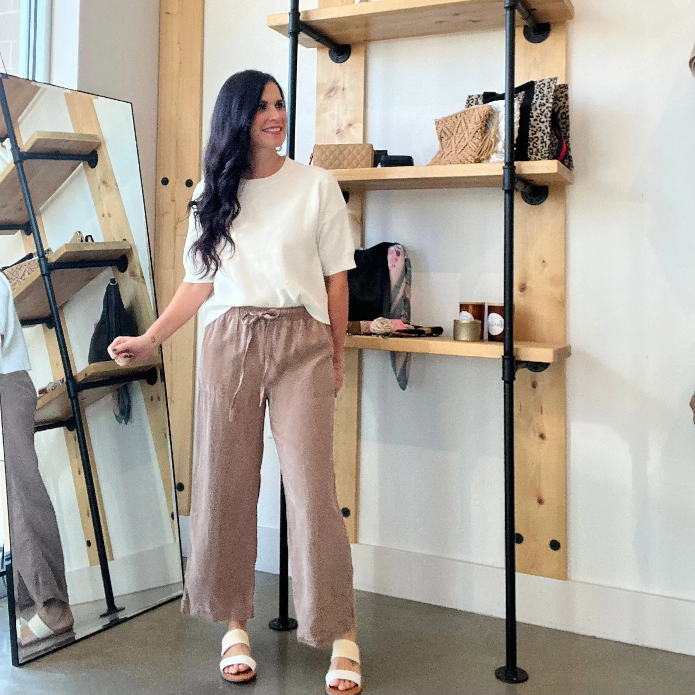 Tencel Wide Leg Crop Pants - Mocha