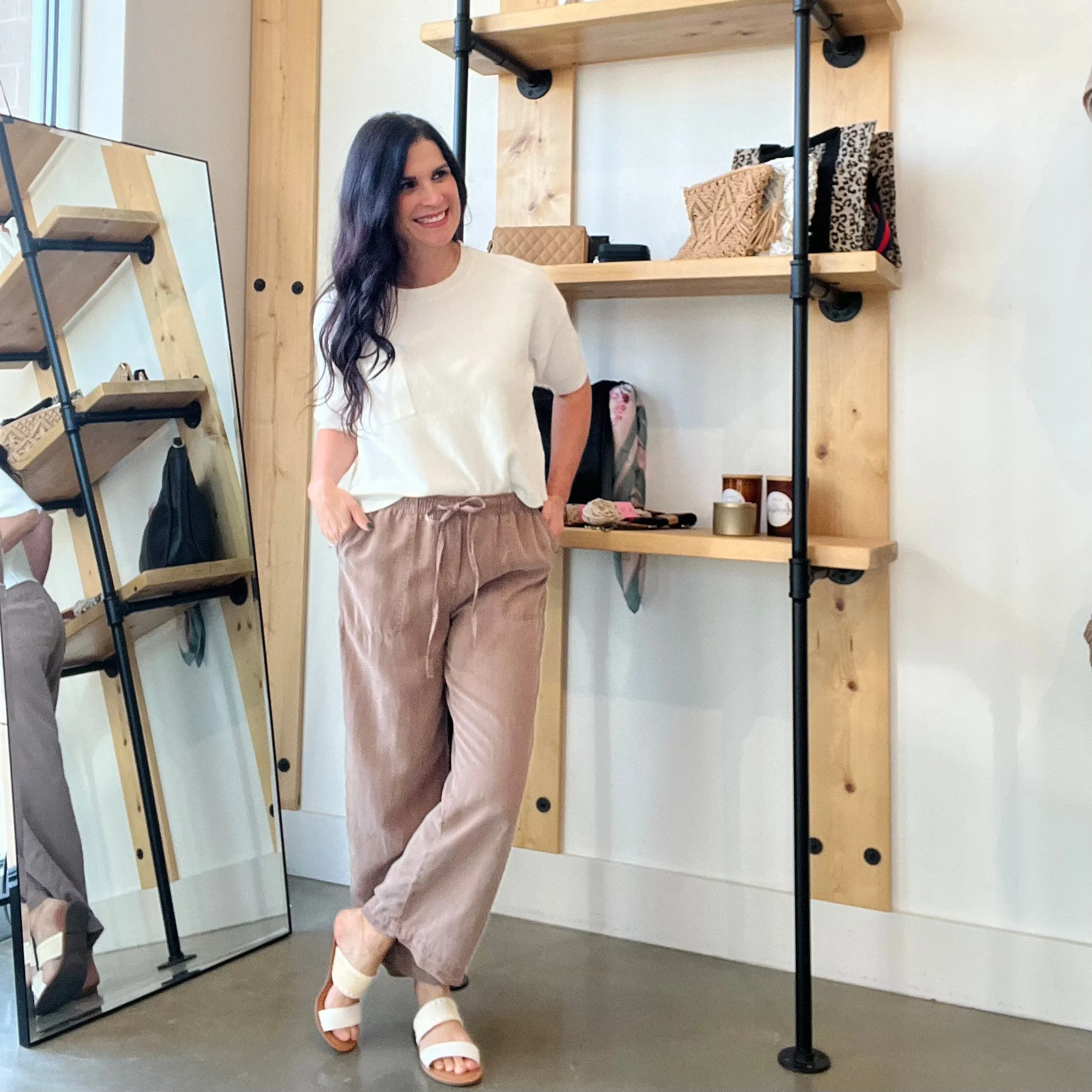 Tencel Wide Leg Crop Pants - Mocha