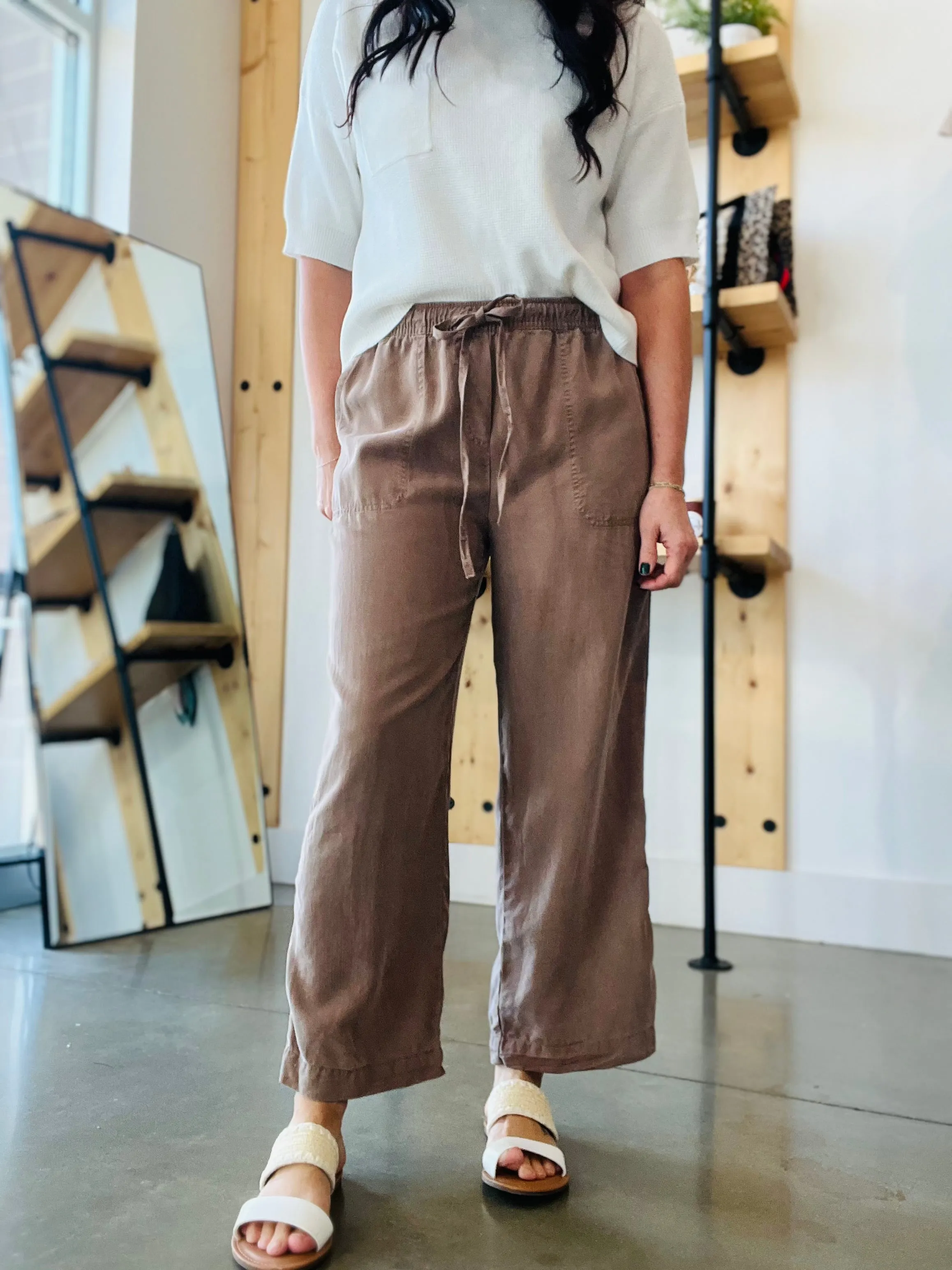 Tencel Wide Leg Crop Pants - Mocha