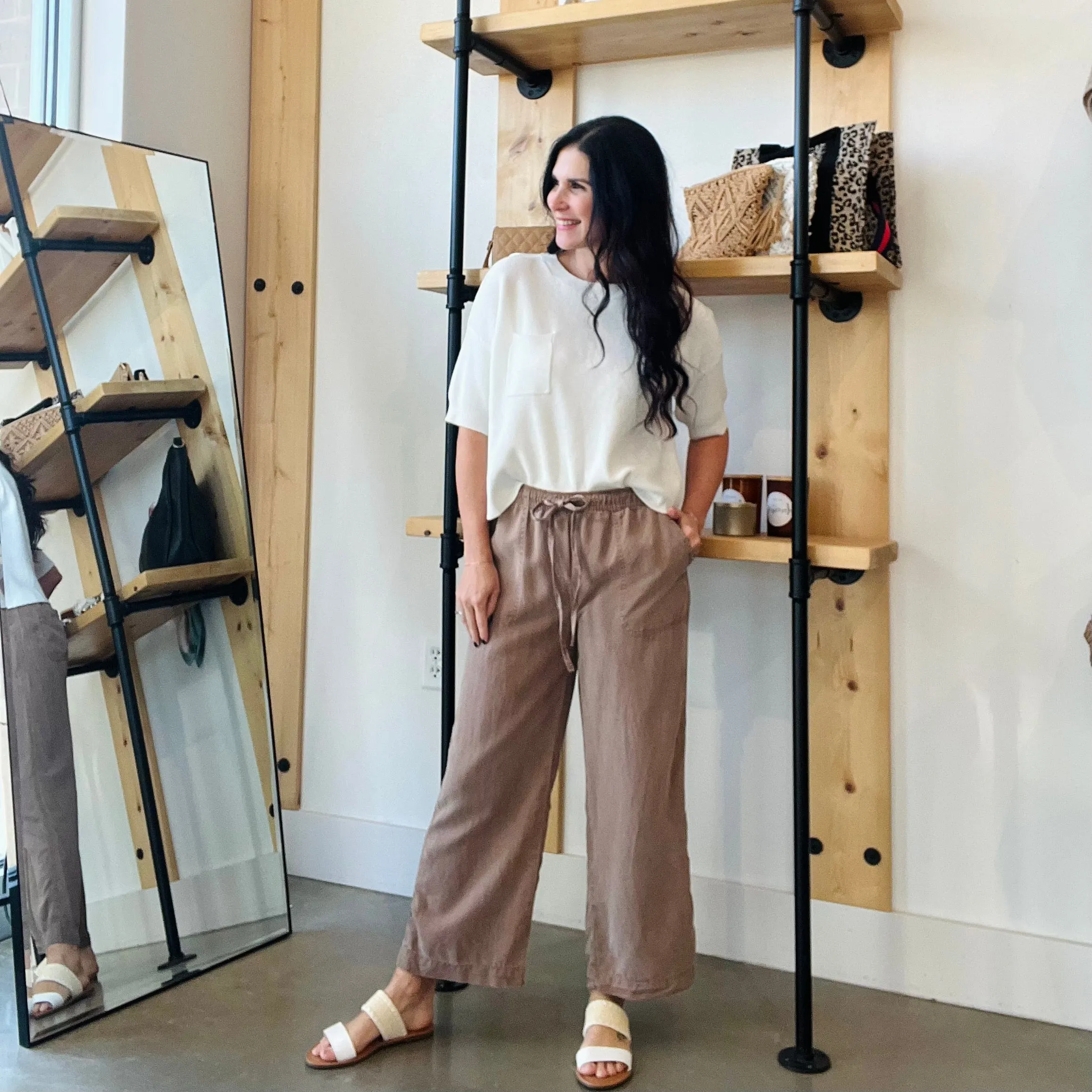 Tencel Wide Leg Crop Pants - Mocha