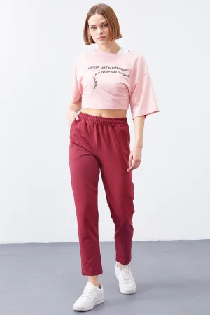 TMY Burgundy High Waist Jogger Comfortable Fit Slim Leg Women's Sweatpants - 94566 - Tulare