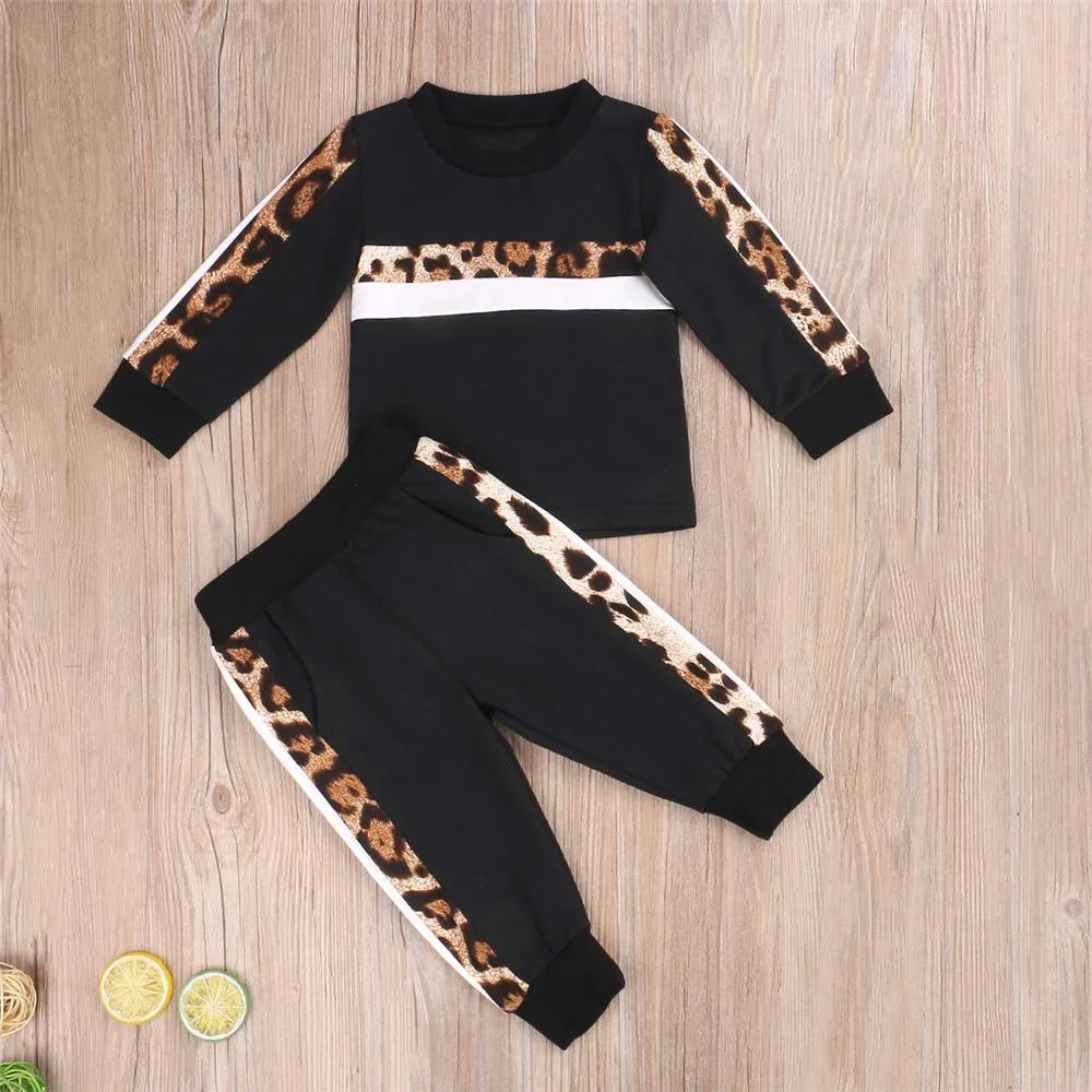 Toddler Girls Long Sleeve Leopard Top & Pants Girls Wholesale Clothing