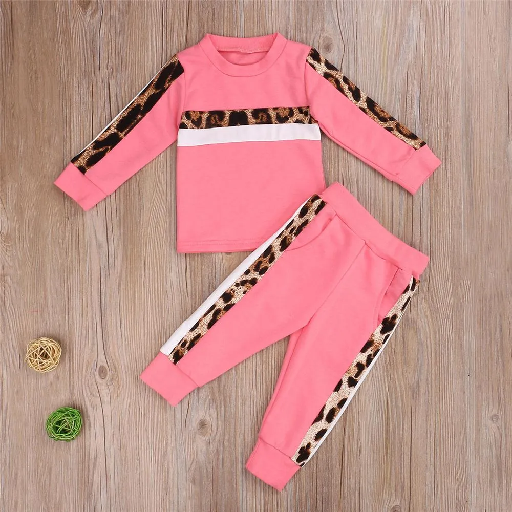 Toddler Girls Long Sleeve Leopard Top & Pants Girls Wholesale Clothing