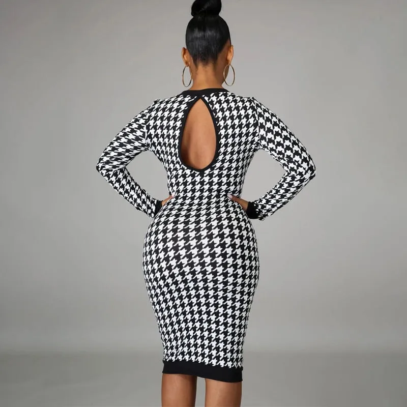 Trendy Pattern Long Sleeve Hollow Out Dress