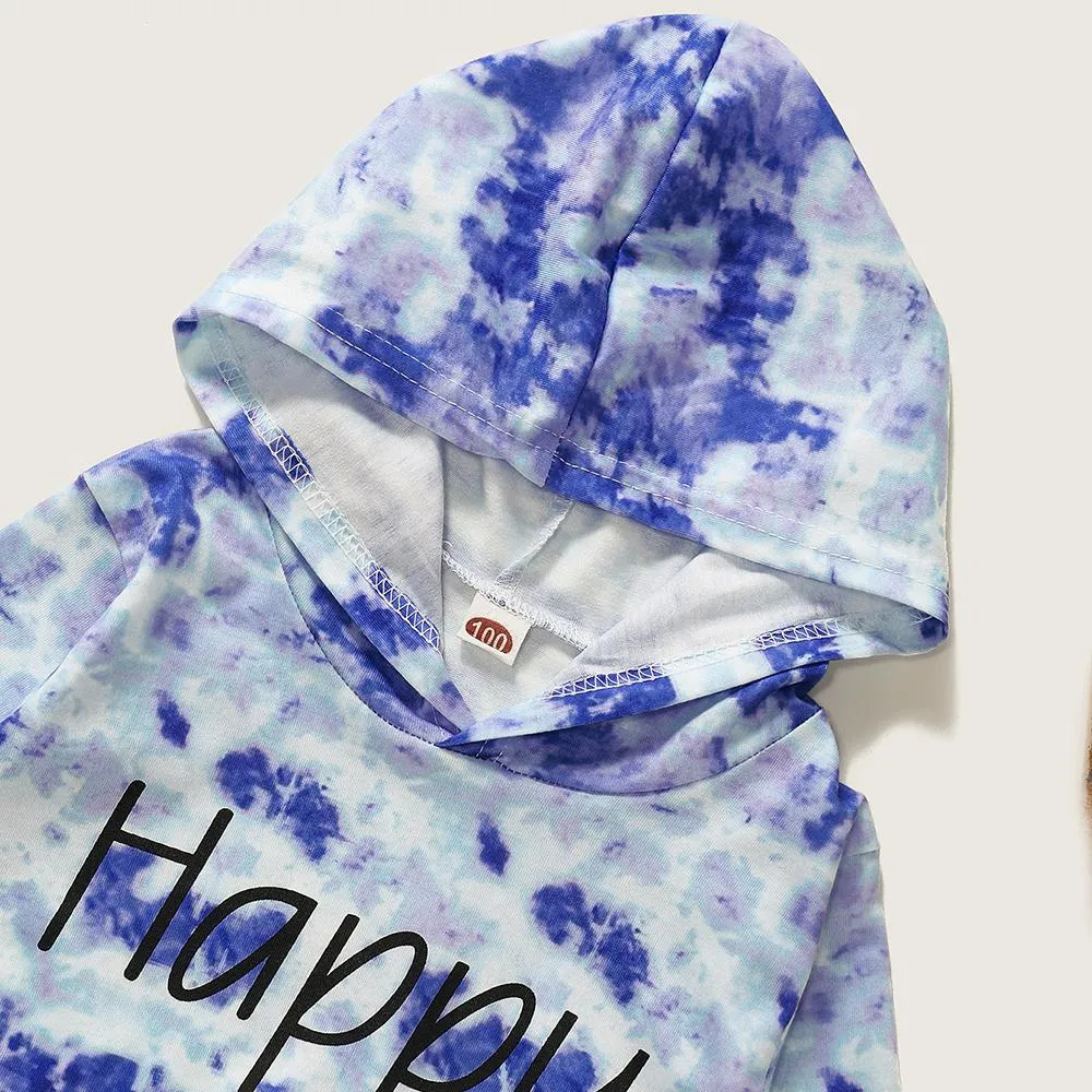 Unisex Tie Dye Printed Long Sleeve Hooded Top & Pants Bulk Kids Clothes
