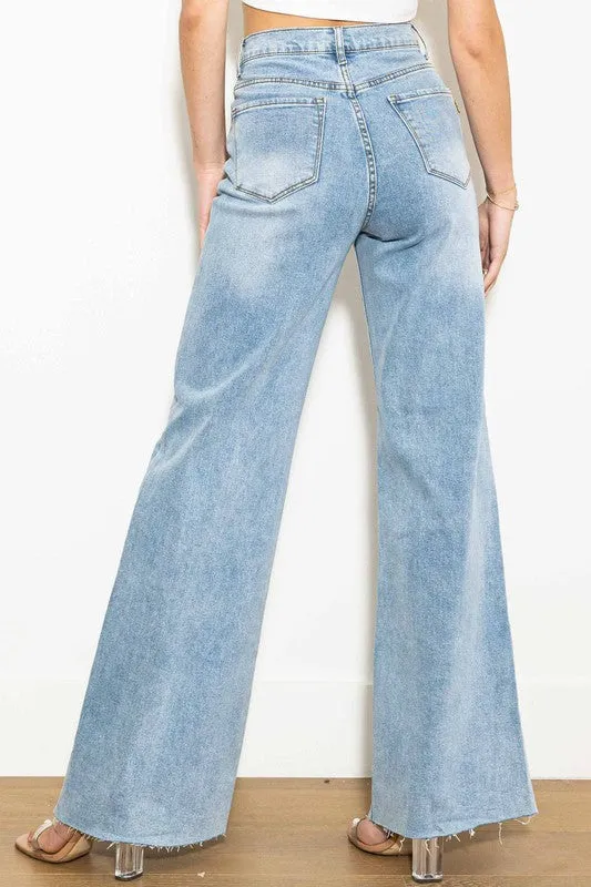 Vibrant MIU Criss Cross High Waisted Wide Leg Jeans