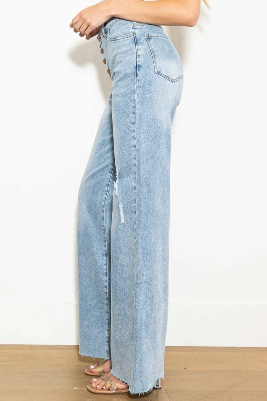 Vibrant MIU Criss Cross High Waisted Wide Leg Jeans