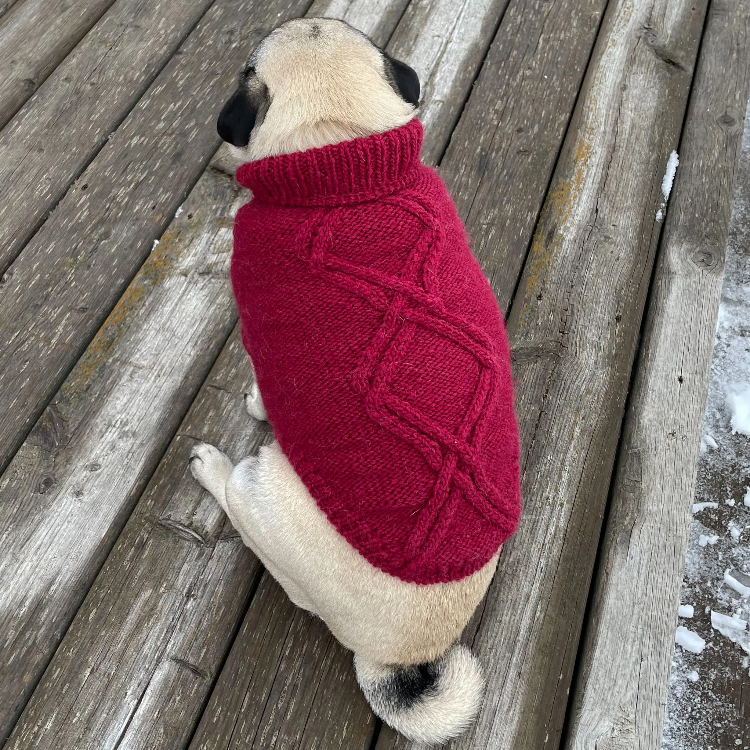 Warm Colorful Red Handknit Alpaca Dog Sweater