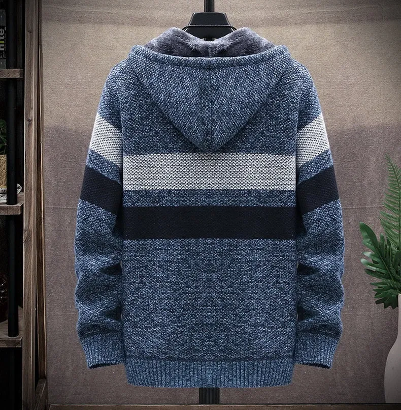 West Louis Striped Fleece Warm Zipper Hooded Jumper