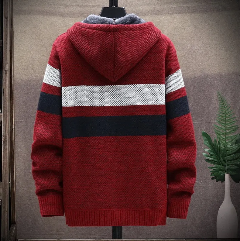 West Louis Striped Fleece Warm Zipper Hooded Jumper