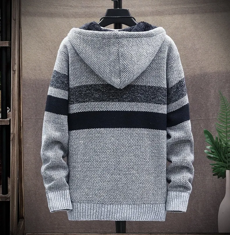 West Louis Striped Fleece Warm Zipper Hooded Jumper