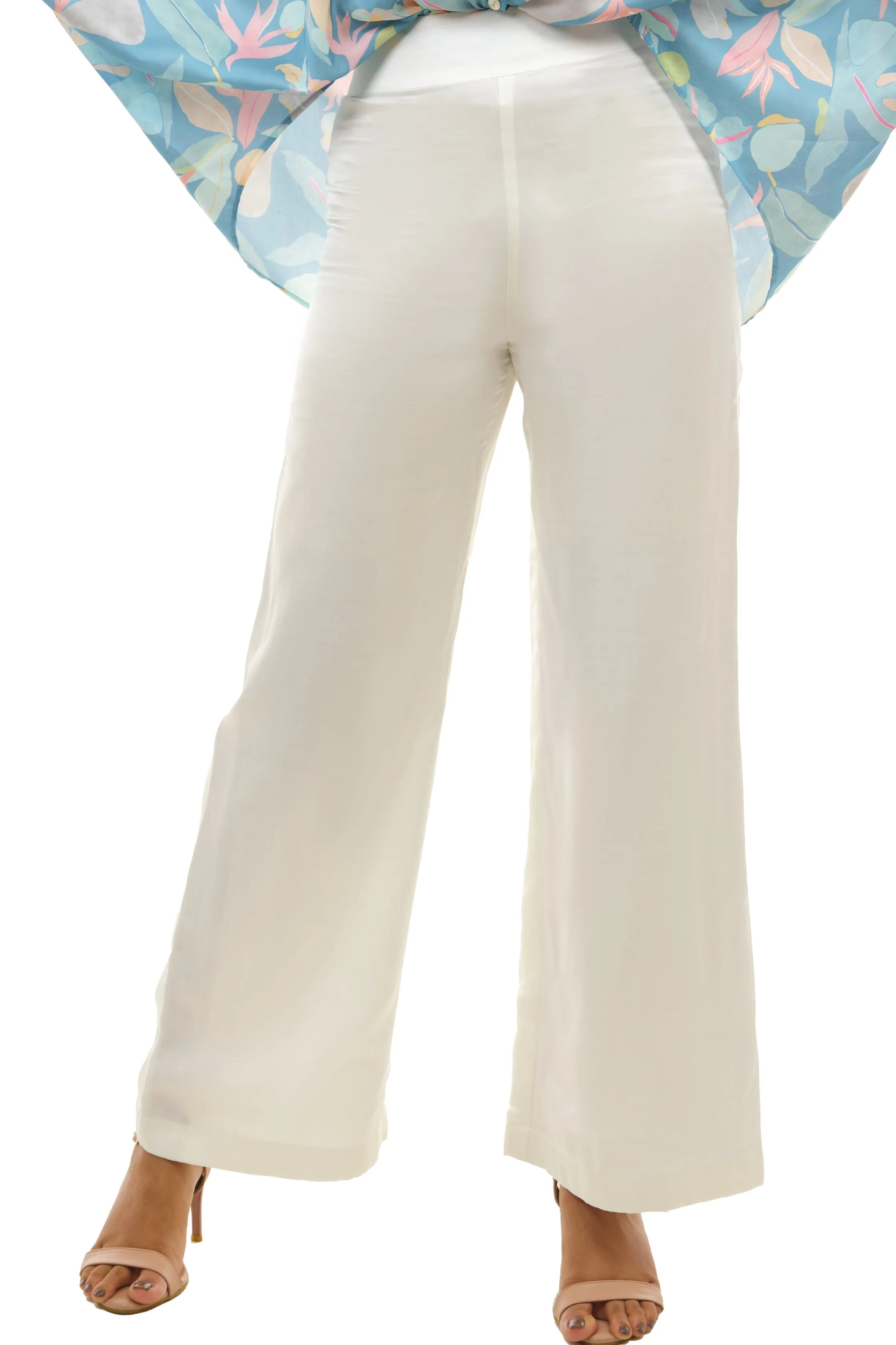 White Flared Pants for Women – Comfortable Modal Satin Pant for Chic Everyday Looks