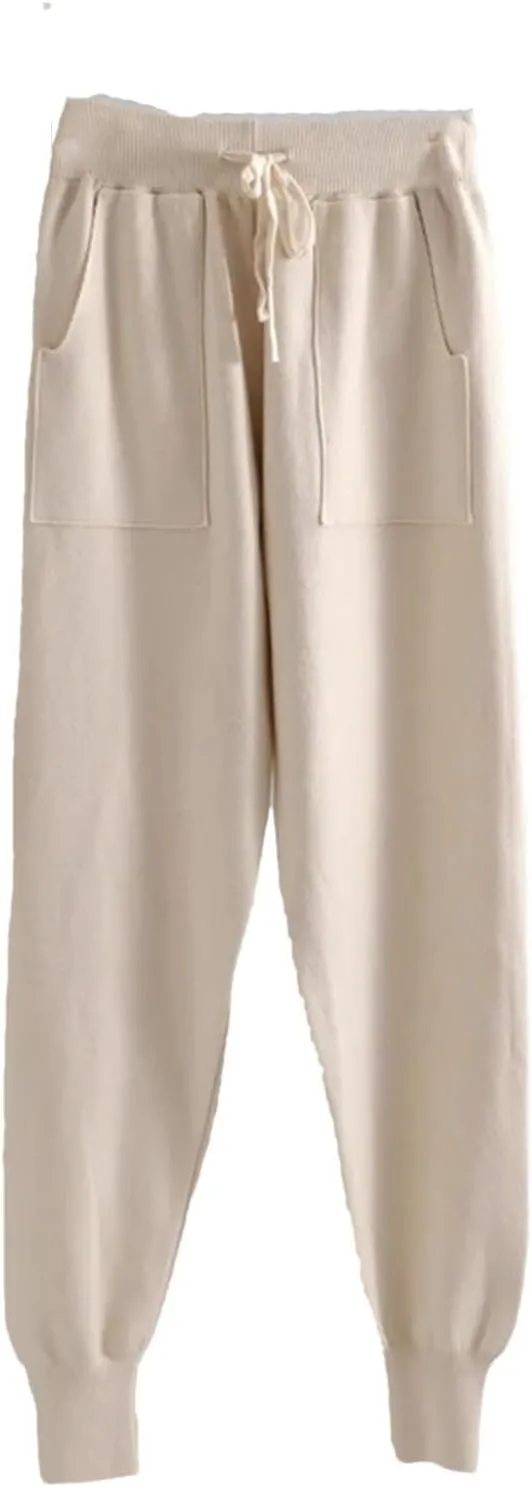 Women Cotton Knitted Trousers Thick Elastic Waist Drawstring Harem Pants Autumn Winter Sport High Waist Pant