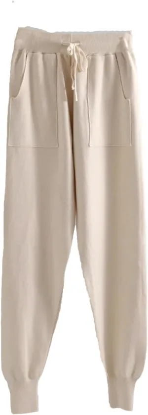 Women Cotton Knitted Trousers Thick Elastic Waist Drawstring Harem Pants Autumn Winter Sport High Waist Pant