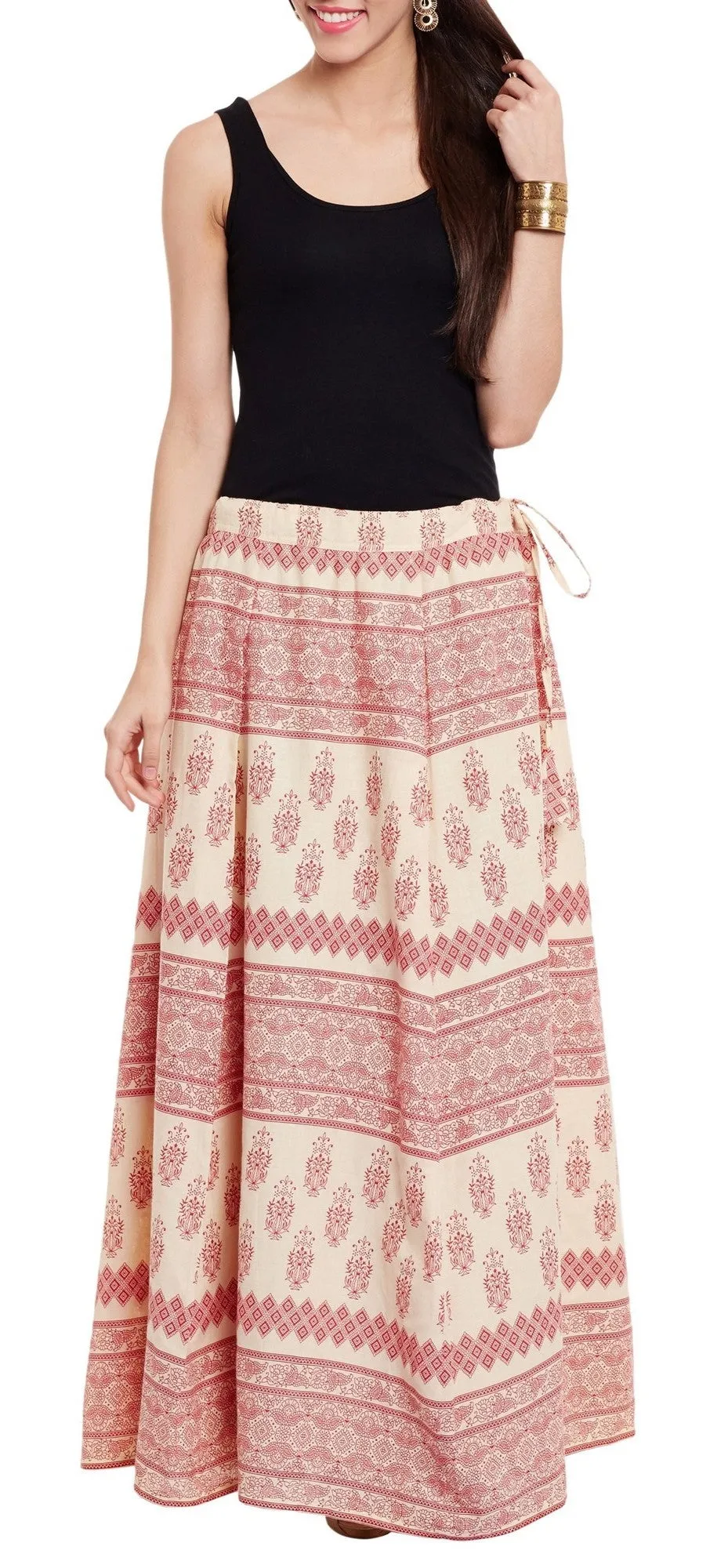 Womens Cotton Printed Skirt Ethnic And Tribal Motifs ,Medium,Red