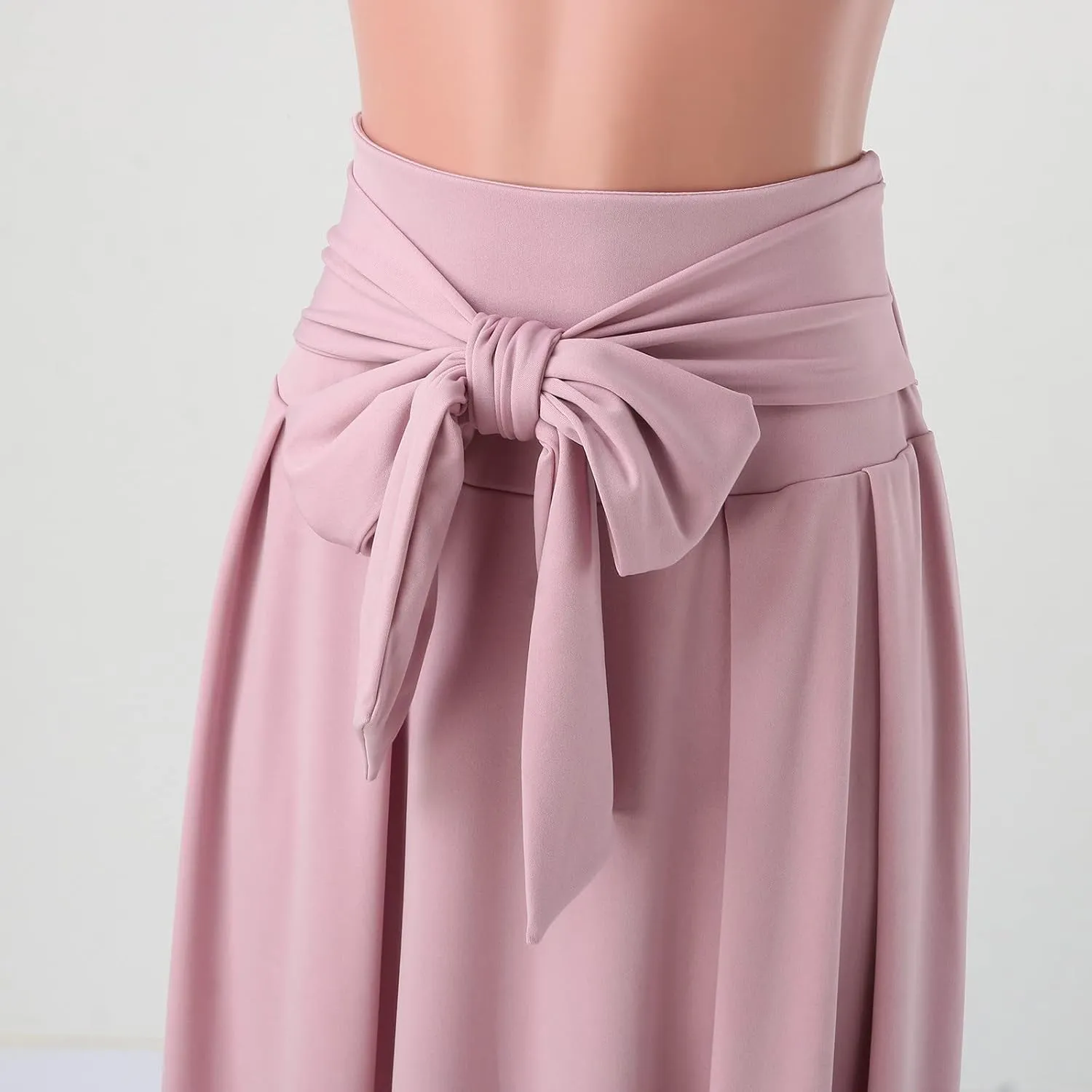 Women's Elegant High Waist Long Skirt Solid Color Lace Up Maxi Skirts Summer Casual Loose Pleated Skirt