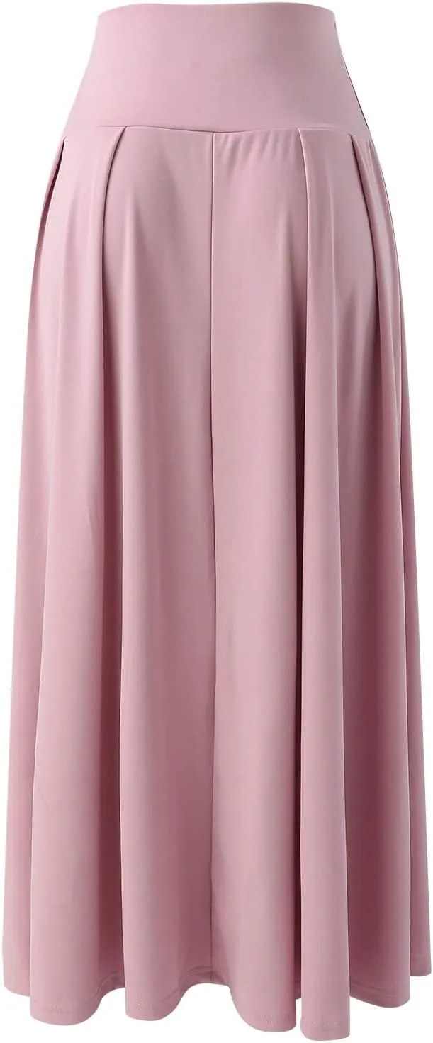Women's Elegant High Waist Long Skirt Solid Color Lace Up Maxi Skirts Summer Casual Loose Pleated Skirt