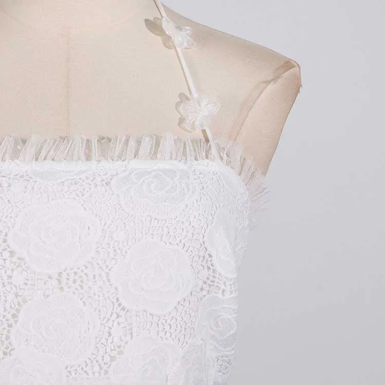 Womens Halterneck Midi Dress Lace Embroidered Floral Dress