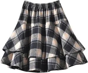 Women's Pleated Skirts with Shorts Woolen Plaid Fall Winter Elastic High Waist Uniform Tennis Casual Mini Skirt