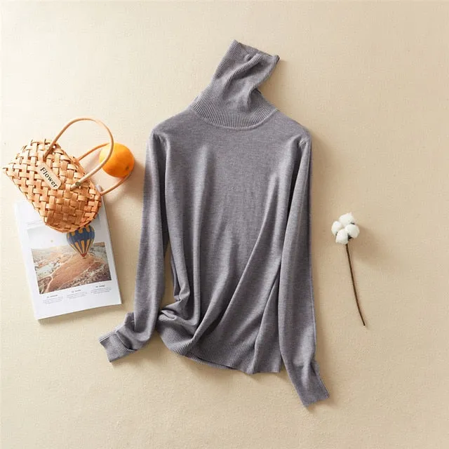 Women'S Tops Solid Turn-Down Collar Thick Turtleneck Pullovers