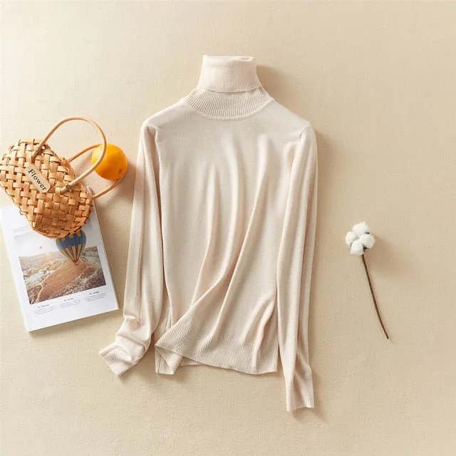 Women'S Tops Solid Turn-Down Collar Thick Turtleneck Pullovers