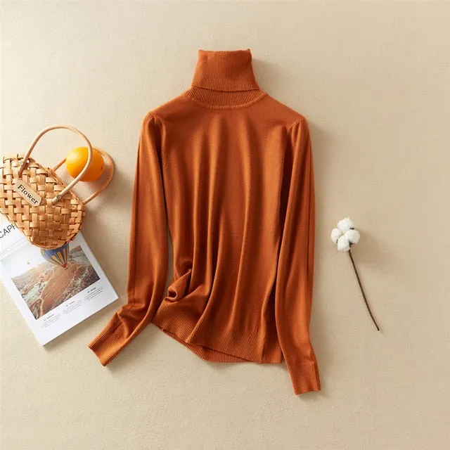 Women'S Tops Solid Turn-Down Collar Thick Turtleneck Pullovers