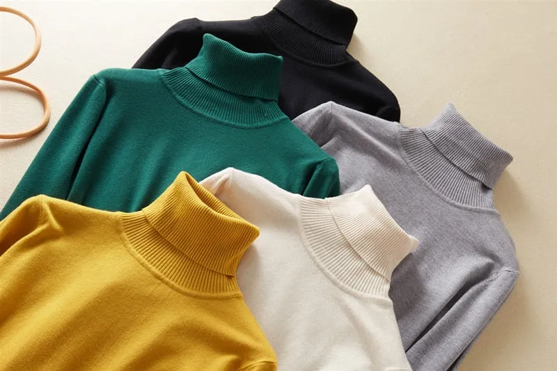Women'S Tops Solid Turn-Down Collar Thick Turtleneck Pullovers