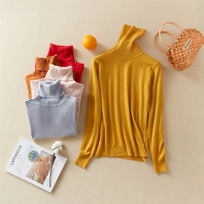 Women'S Tops Solid Turn-Down Collar Thick Turtleneck Pullovers