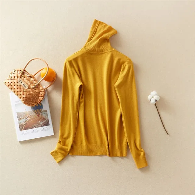 Women'S Tops Solid Turn-Down Collar Thick Turtleneck Pullovers