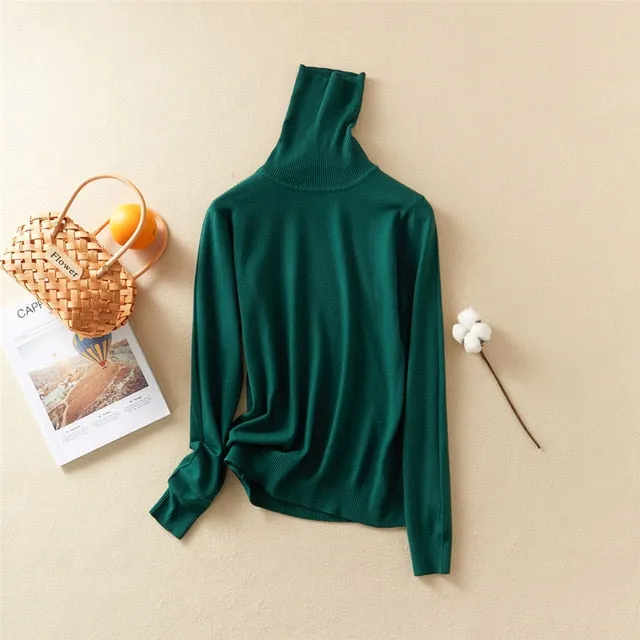 Women'S Tops Solid Turn-Down Collar Thick Turtleneck Pullovers