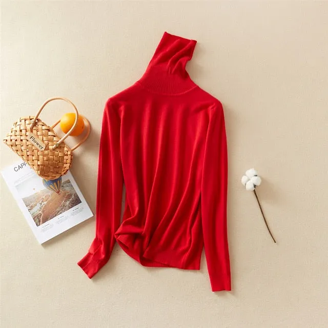 Women'S Tops Solid Turn-Down Collar Thick Turtleneck Pullovers