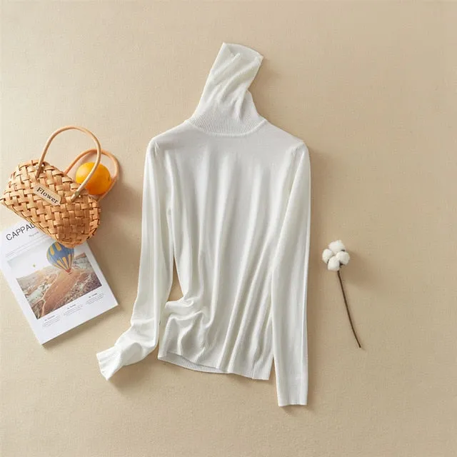 Women'S Tops Solid Turn-Down Collar Thick Turtleneck Pullovers