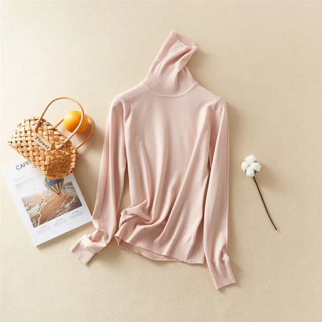 Women'S Tops Solid Turn-Down Collar Thick Turtleneck Pullovers