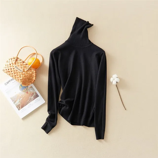 Women'S Tops Solid Turn-Down Collar Thick Turtleneck Pullovers