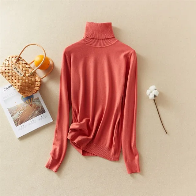 Women'S Tops Solid Turn-Down Collar Thick Turtleneck Pullovers