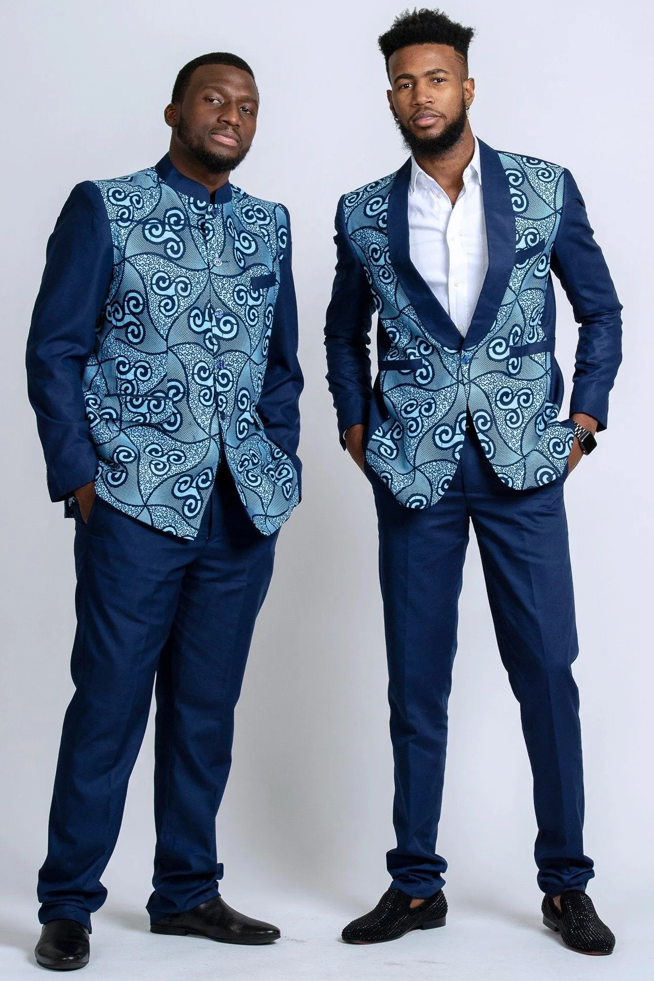 Zain Navy Blue Men's African Print Abacost Blazer (Shirt   Pant)